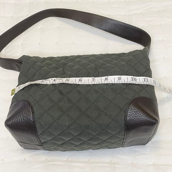 Talbots Army Green Quilted Nylon Canvas Shoulder Bag with Leather Trim Purse - Picture 7 of 10